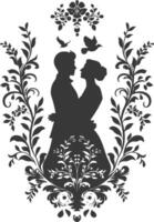 AI generated Silhouette elements of the bride and groom for wedding invitations are black only vector