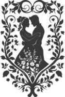 AI generated Silhouette elements of the bride and groom for wedding invitations are black only vector