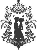 AI generated Silhouette elements of the bride and groom for wedding invitations are black only vector