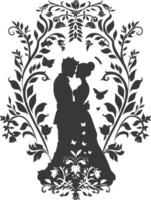 AI generated Silhouette elements of the bride and groom for wedding invitations are black only vector