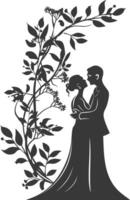 AI generated Silhouette elements of the bride and groom for wedding invitations are black only vector