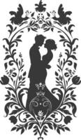 AI generated Silhouette elements of the bride and groom for wedding invitations are black only vector