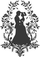 AI generated Silhouette elements of the bride and groom for wedding invitations are black only vector