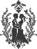 AI generated Silhouette elements of the bride and groom for wedding invitations are black only vector