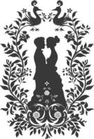 AI generated Silhouette elements of the bride and groom for wedding invitations are black only vector