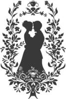 AI generated Silhouette elements of the bride and groom for wedding invitations are black only vector