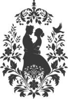 AI generated Silhouette elements of the bride and groom for wedding invitations are black only vector