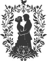 AI generated Silhouette elements of the bride and groom for wedding invitations are black only vector