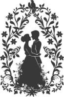 AI generated Silhouette elements of the bride and groom for wedding invitations are black only vector