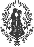 AI generated Silhouette elements of the bride and groom for wedding invitations are black only vector