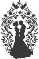 AI generated Silhouette elements of the bride and groom for wedding invitations are black only vector