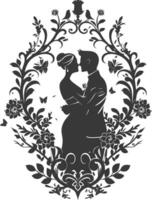 AI generated Silhouette elements of the bride and groom for wedding invitations are black only vector