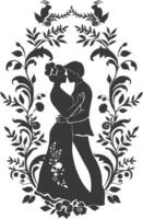 AI generated Silhouette elements of the bride and groom for wedding invitations are black only vector