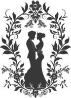 AI generated Silhouette elements of the bride and groom for wedding invitations are black only vector