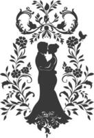 AI generated Silhouette elements of the bride and groom for wedding invitations are black only vector