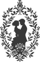 AI generated Silhouette elements of the bride and groom for wedding invitations are black only vector