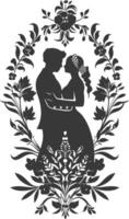 AI generated Silhouette elements of the bride and groom for wedding invitations are black only vector