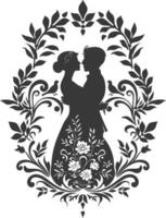 AI generated Silhouette elements of the bride and groom for wedding invitations are black only vector