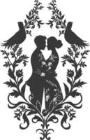 AI generated Silhouette elements of the bride and groom for wedding invitations are black only vector