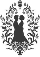 AI generated Silhouette elements of the bride and groom for wedding invitations are black only vector