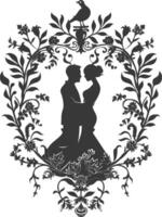 AI generated Silhouette elements of the bride and groom for wedding invitations are black only vector