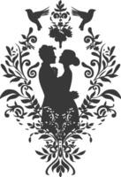 AI generated Silhouette elements of the bride and groom for wedding invitations are black only vector