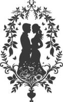 AI generated Silhouette elements of the bride and groom for wedding invitations are black only vector