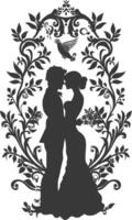 AI generated Silhouette elements of the bride and groom for wedding invitations are black only vector