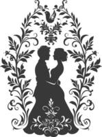 AI generated Silhouette elements of the bride and groom for wedding invitations are black only vector