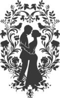 AI generated Silhouette elements of the bride and groom for wedding invitations are black only vector