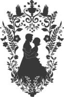 AI generated Silhouette elements of the bride and groom for wedding invitations are black only vector