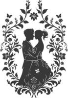 AI generated Silhouette elements of the bride and groom for wedding invitations are black only vector