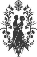 AI generated Silhouette elements of the bride and groom for wedding invitations are black only vector