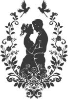 AI generated Silhouette elements of the bride and groom for wedding invitations are black only vector