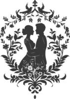 AI generated Silhouette elements of the bride and groom for wedding invitations are black only vector