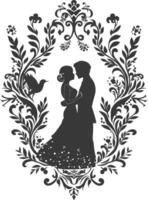 AI generated Silhouette elements of the bride and groom for wedding invitations are black only vector