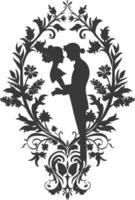 AI generated Silhouette elements of the bride and groom for wedding invitations are black only vector