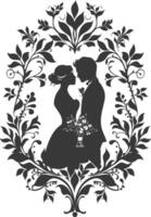 AI generated Silhouette elements of the bride and groom for wedding invitations are black only vector