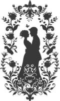 AI generated Silhouette elements of the bride and groom for wedding invitations are black only vector