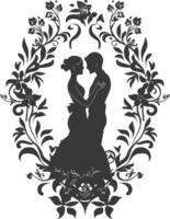 AI generated Silhouette elements of the bride and groom for wedding invitations are black only vector