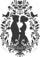 AI generated Silhouette elements of the bride and groom for wedding invitations are black only vector