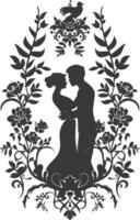 AI generated Silhouette elements of the bride and groom for wedding invitations are black only vector