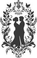 AI generated Silhouette elements of the bride and groom for wedding invitations are black only vector