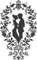 AI generated Silhouette elements of the bride and groom for wedding invitations are black only vector