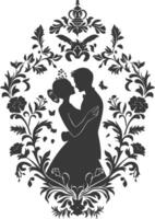 AI generated Silhouette elements of the bride and groom for wedding invitations are black only vector