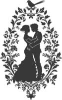 AI generated Silhouette elements of the bride and groom for wedding invitations are black only vector