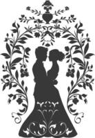 AI generated Silhouette elements of the bride and groom for wedding invitations are black only vector