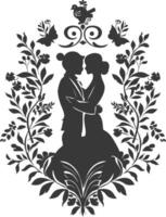 AI generated Silhouette elements of the bride and groom for wedding invitations are black only vector