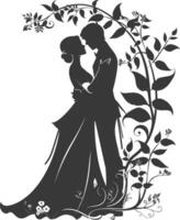 AI generated Silhouette elements of the bride and groom for wedding invitations are black only vector