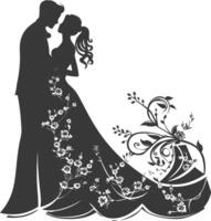 AI generated Silhouette elements of the bride and groom for wedding invitations are black only vector